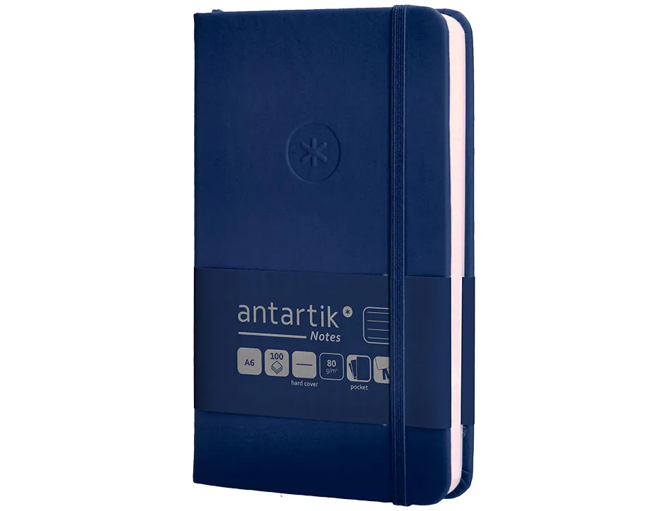 Carnet fermeture elastique antartik notes couverture rigide a6 ligne 100 feuilles 80gr fsc coloris bleu marine