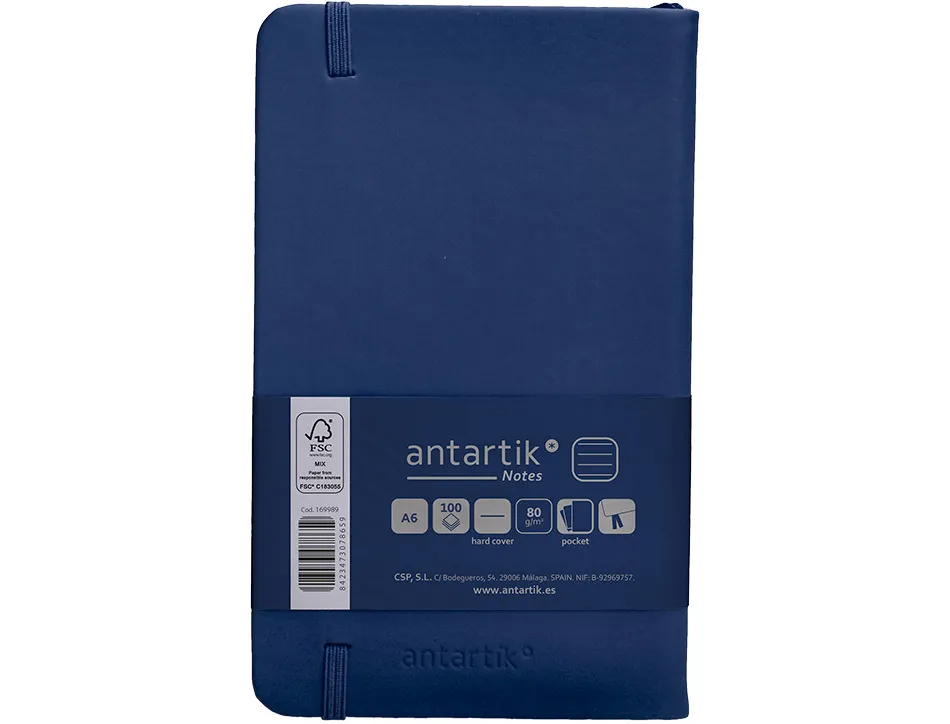 Carnet fermeture elastique antartik notes couverture rigide a6 ligne 100 feuilles 80gr fsc coloris bleu marine
