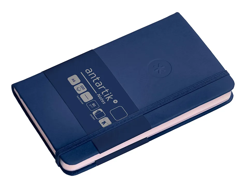 Carnet fermeture elastique antartik notes couverture rigide a6 ligne 100 feuilles 80gr fsc coloris bleu marine