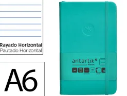 Carnet fermeture elastique antartik notes couverture rigide a6 ligne 100 feuilles 80gr fsc coloris turquoise