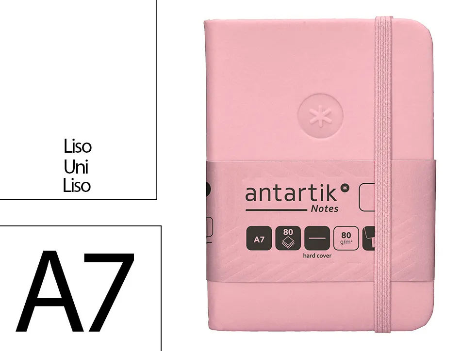Carnet fermeture elastique antartik notes couverture rigide a7 papier uni ivoire 80 feuilles 80gr fsc rose pastel