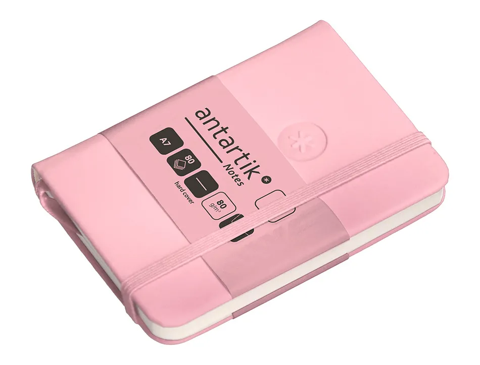 Carnet fermeture elastique antartik notes couverture rigide a7 papier uni ivoire 80 feuilles 80gr fsc rose pastel