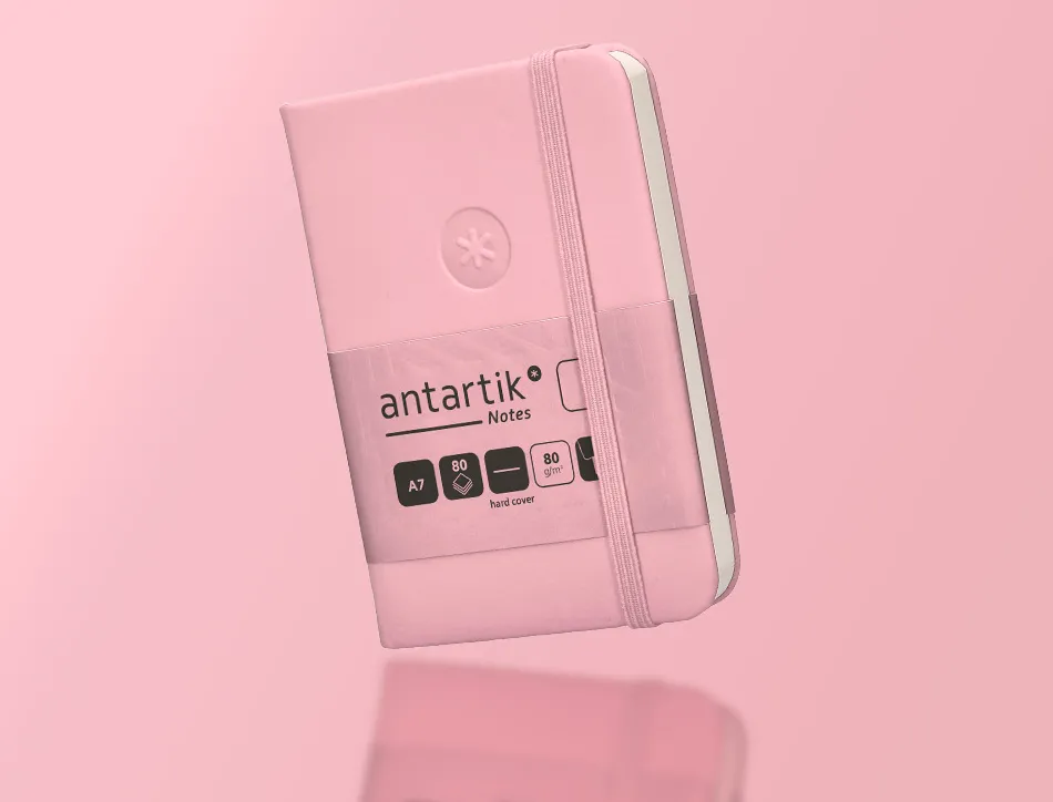 Carnet fermeture elastique antartik notes couverture rigide a7 papier uni ivoire 80 feuilles 80gr fsc rose pastel