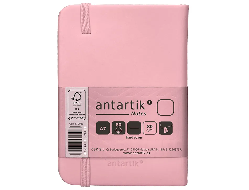 Carnet fermeture elastique antartik notes couverture rigide a7 papier uni ivoire 80 feuilles 80gr fsc rose pastel