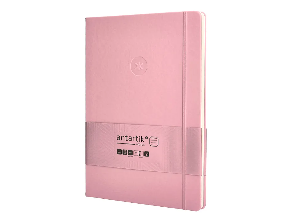 Carnet fermeture elastique antartik notes couverture rigide a4 ligne 100 feuilles 80gr fsc coloris rose pastel