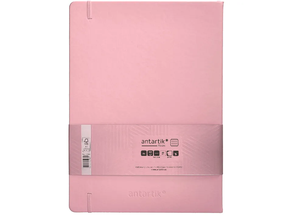 Carnet fermeture elastique antartik notes couverture rigide a4 ligne 100 feuilles 80gr fsc coloris rose pastel