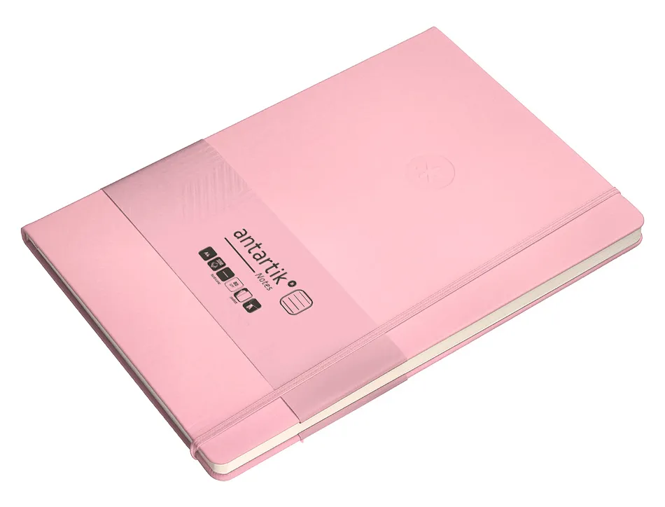 Carnet fermeture elastique antartik notes couverture rigide a4 ligne 100 feuilles 80gr fsc coloris rose pastel