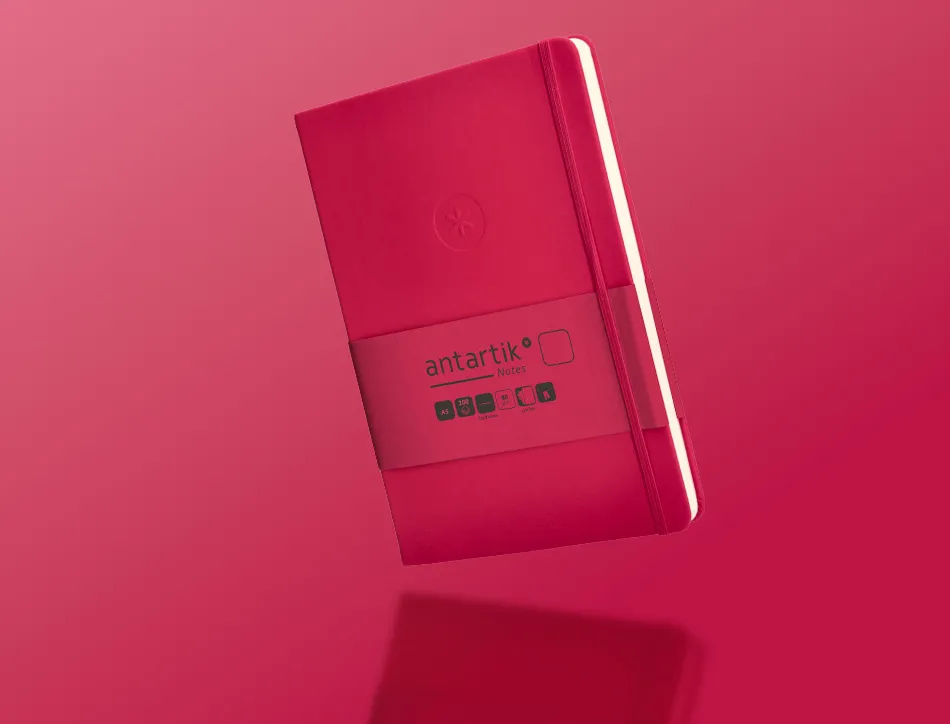 Carnet fermeture elastique antartik notes couverture rigide a5 papier uni ivoire 100 feuilles 80gr fsc framboise