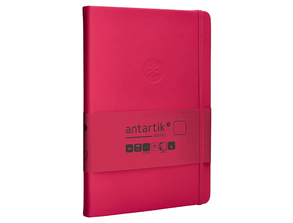 Carnet fermeture elastique antartik notes couverture rigide a5 papier uni ivoire 100 feuilles 80gr fsc framboise