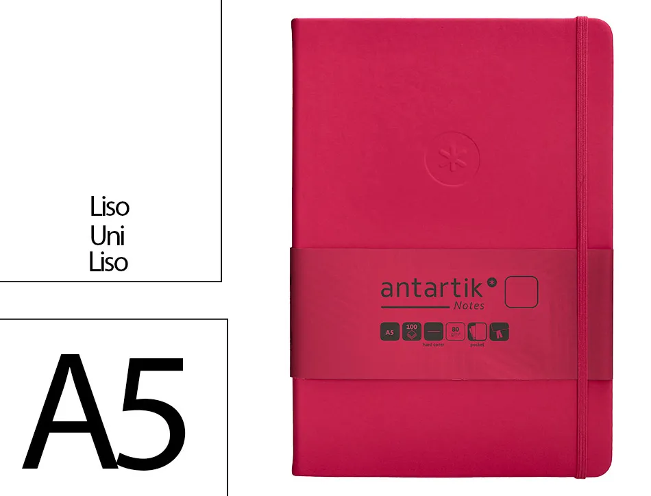 Carnet fermeture elastique antartik notes couverture rigide a5 papier uni ivoire 100 feuilles 80gr fsc framboise