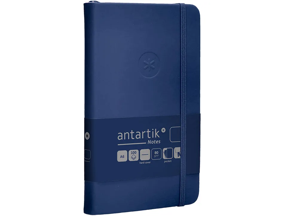 Carnet fermeture elastique antartik notes couverture rigide a6 papier uni ivoire 100 feuilles 80gr fsc bleu marine