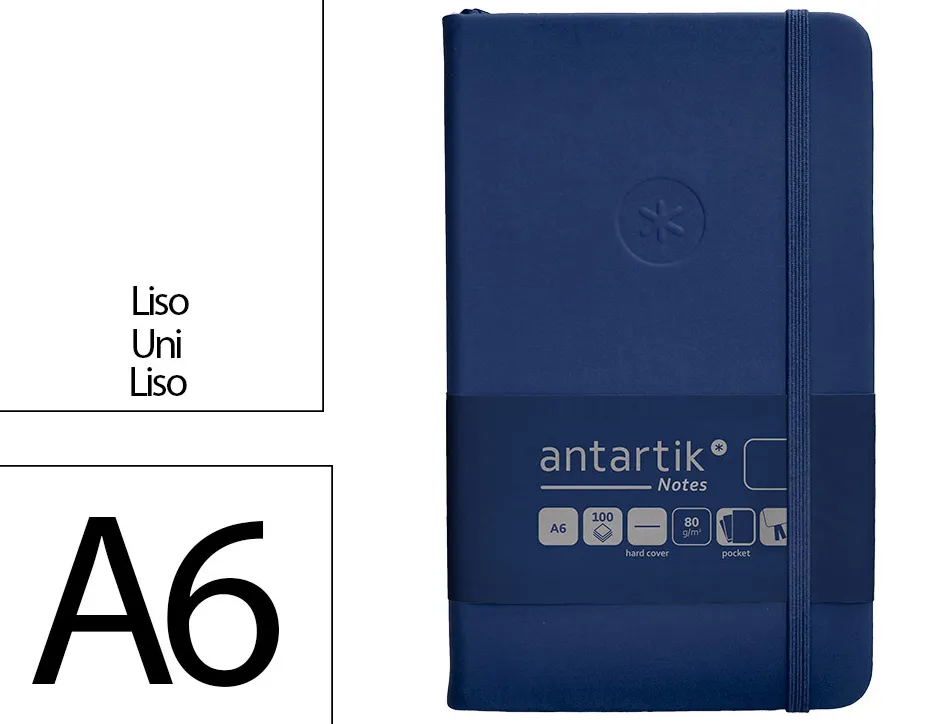 Carnet fermeture elastique antartik notes couverture rigide a6 papier uni ivoire 100 feuilles 80gr fsc bleu marine