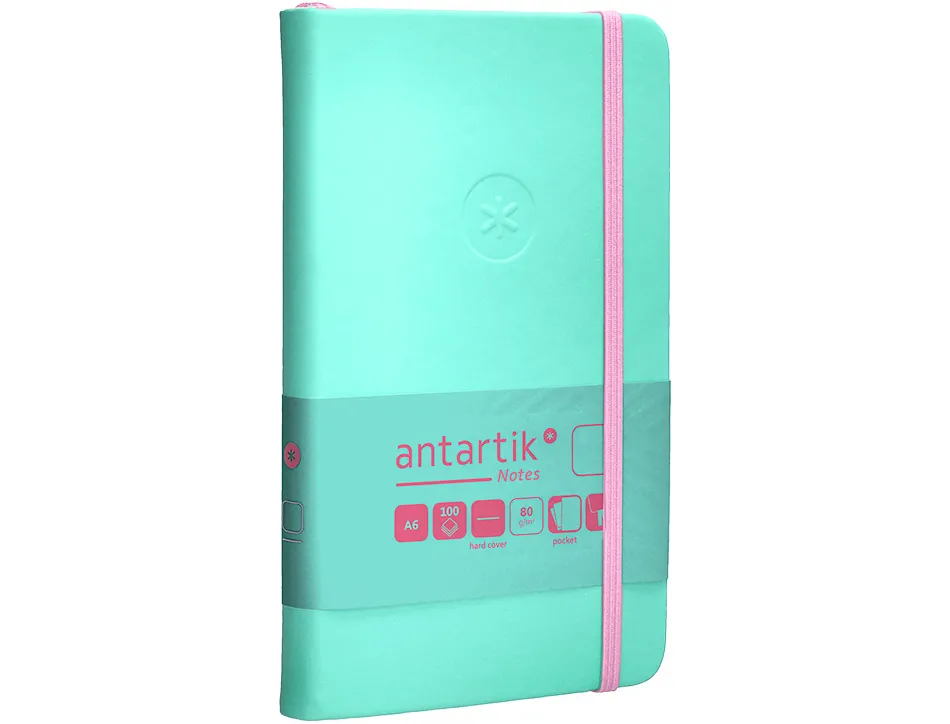 Carnet fermeture elastique rose antartik notes couverture rigide a6 papier uni ivoire 100 feuilles 80gr fsc turquoise
