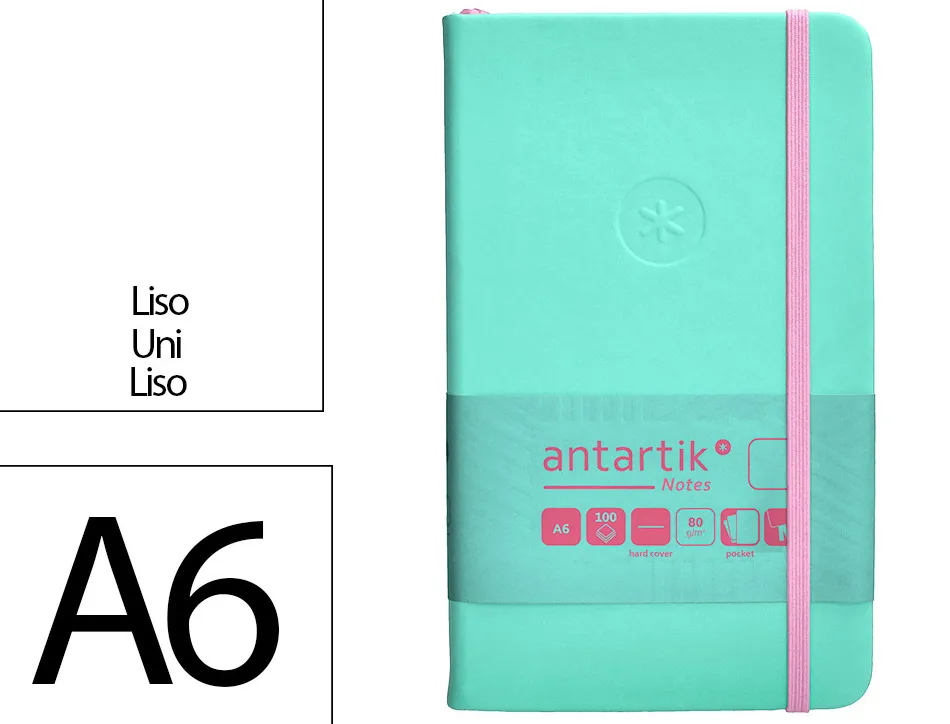 Carnet fermeture elastique rose antartik notes couverture rigide a6 papier uni ivoire 100 feuilles 80gr fsc turquoise