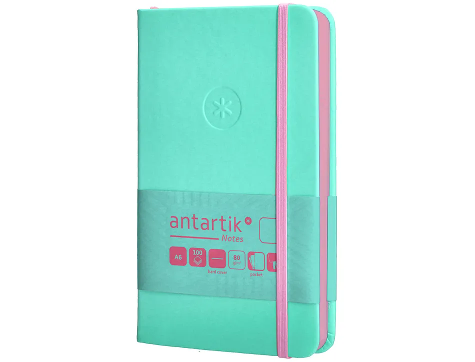 Carnet fermeture elastique rose antartik notes couverture rigide a6 papier uni ivoire 100 feuilles 80gr fsc turquoise