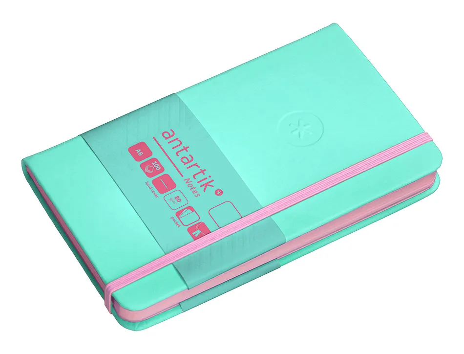 Carnet fermeture elastique rose antartik notes couverture rigide a6 papier uni ivoire 100 feuilles 80gr fsc turquoise