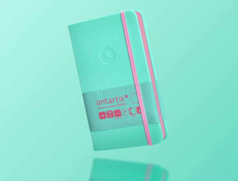 Carnet fermeture elastique rose antartik notes couverture rigide a6 papier uni ivoire 100 feuilles 80gr fsc turquoise