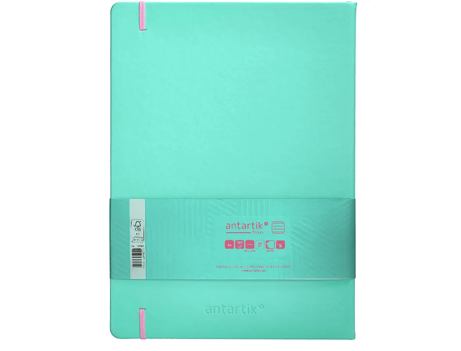 Carnet fermeture elastique rose antartik notes couverturerigide a4 ligne 100 feuilles 80gr fsc coloris turquoise