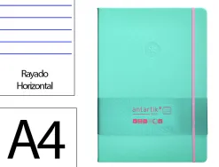 Carnet fermeture elastique rose antartik notes couverturerigide a4 ligne 100 feuilles 80gr fsc coloris turquoise