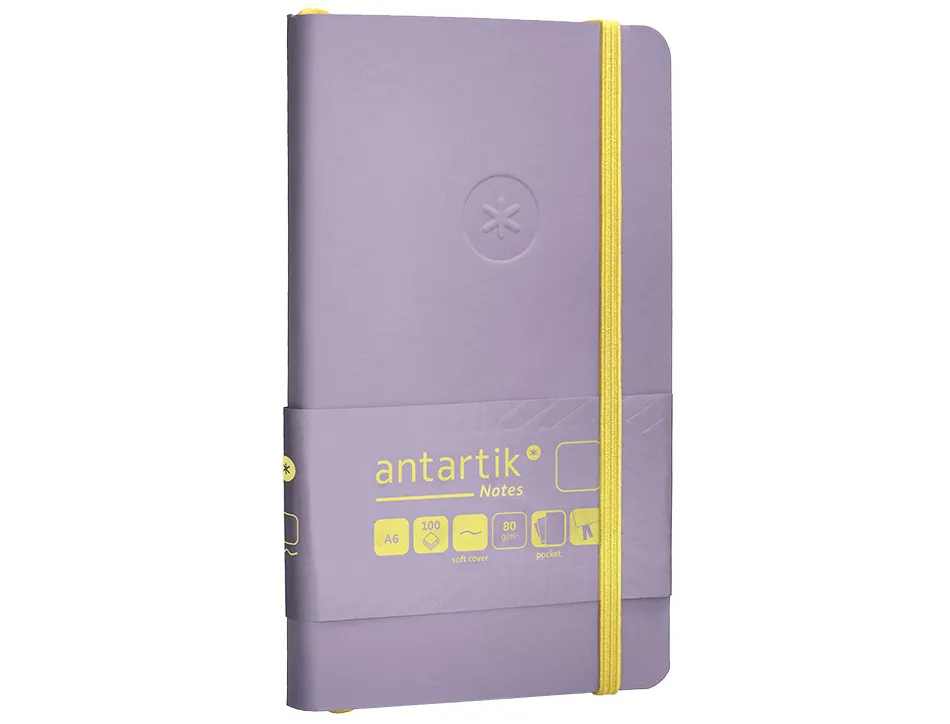 Carnet fermeture elastique jaune antartik notes couverture souple a6 papier uni ivoire 100 feuilles 80gr fsc lilas