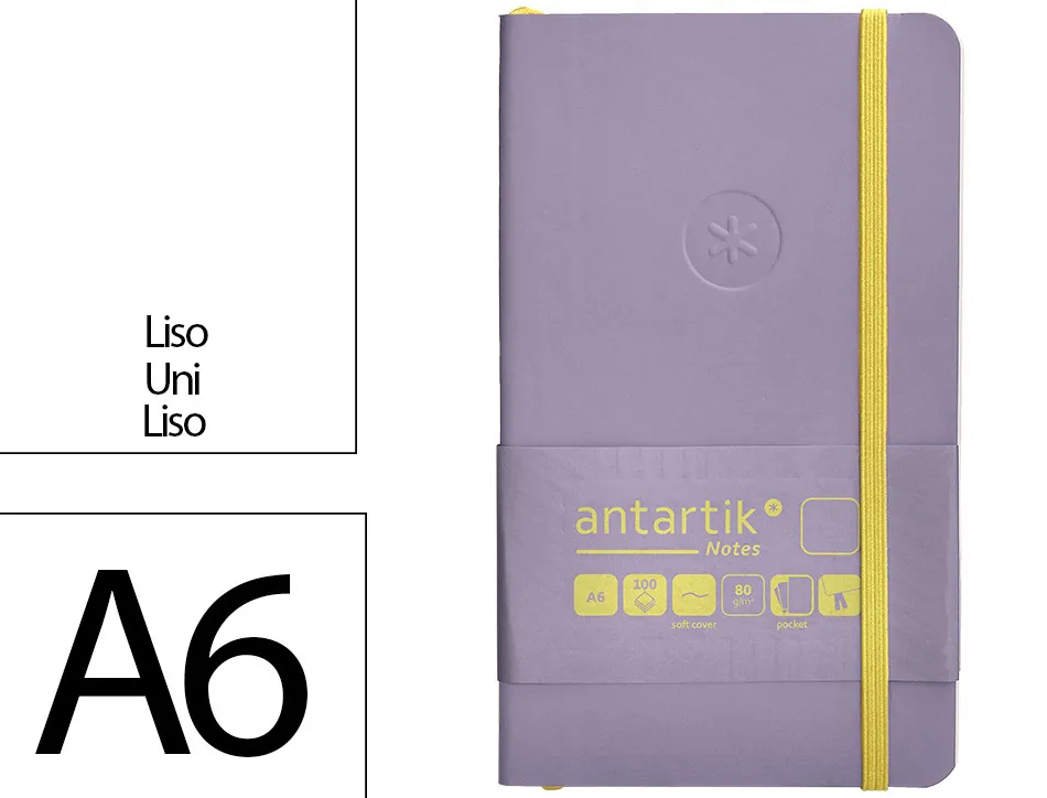 Carnet fermeture elastique jaune antartik notes couverture souple a6 papier uni ivoire 100 feuilles 80gr fsc lilas