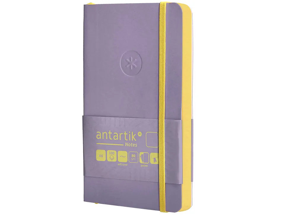 Carnet fermeture elastique jaune antartik notes couverture souple a6 papier uni ivoire 100 feuilles 80gr fsc lilas