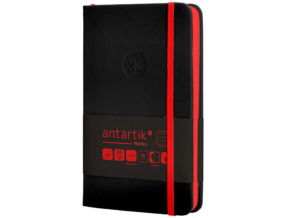 Carnet fermeture elastique rouge antartik notes couverture rigide a6 ligne 100feuilles 80gr fsc coloris noir