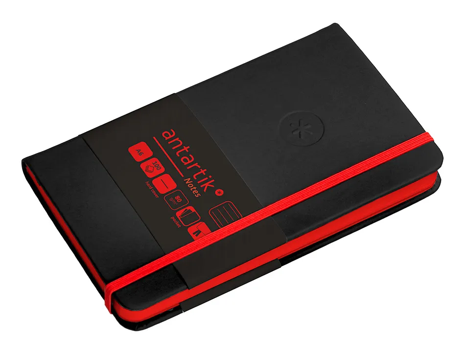 Carnet fermeture elastique rouge antartik notes couverture rigide a6 ligne 100feuilles 80gr fsc coloris noir