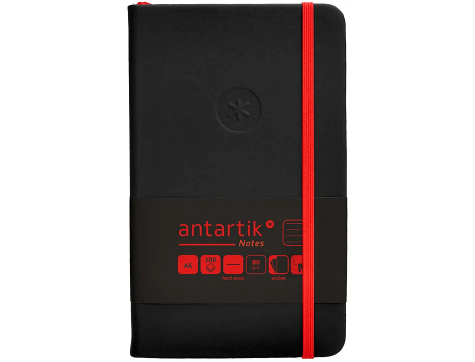 Carnet fermeture elastique rouge antartik notes couverture rigide a6 ligne 100feuilles 80gr fsc coloris noir
