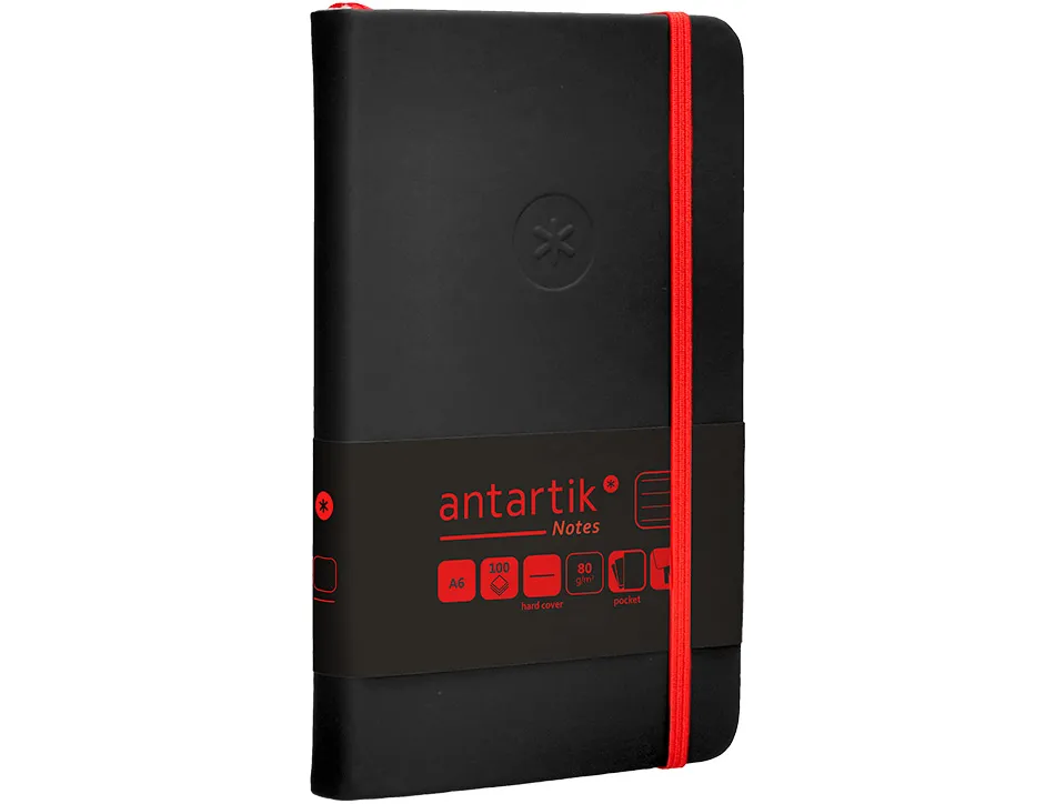 Carnet fermeture elastique rouge antartik notes couverture rigide a6 ligne 100feuilles 80gr fsc coloris noir