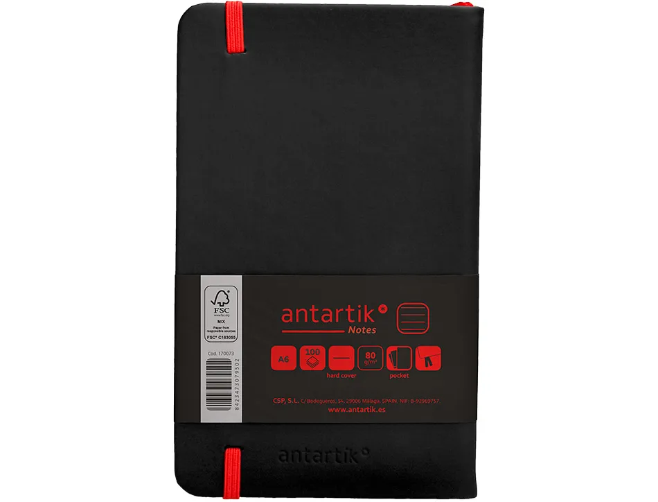Carnet fermeture elastique rouge antartik notes couverture rigide a6 ligne 100feuilles 80gr fsc coloris noir