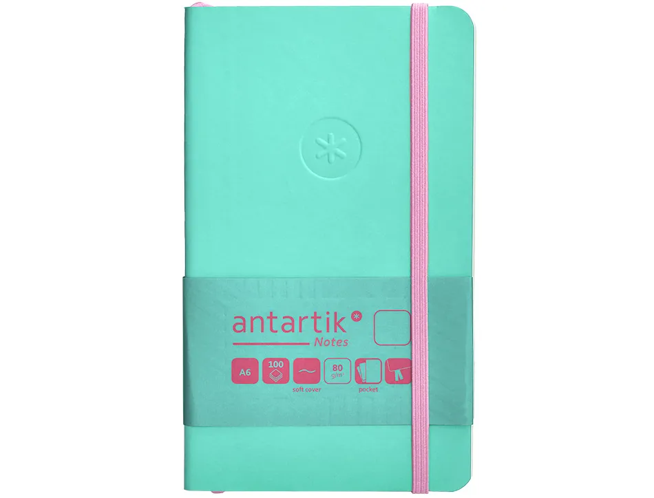Carnet fermeture elastique rose antartik notes couverture souple a6 papier uni ivoire 100 feuilles 80gr fsc turquoise