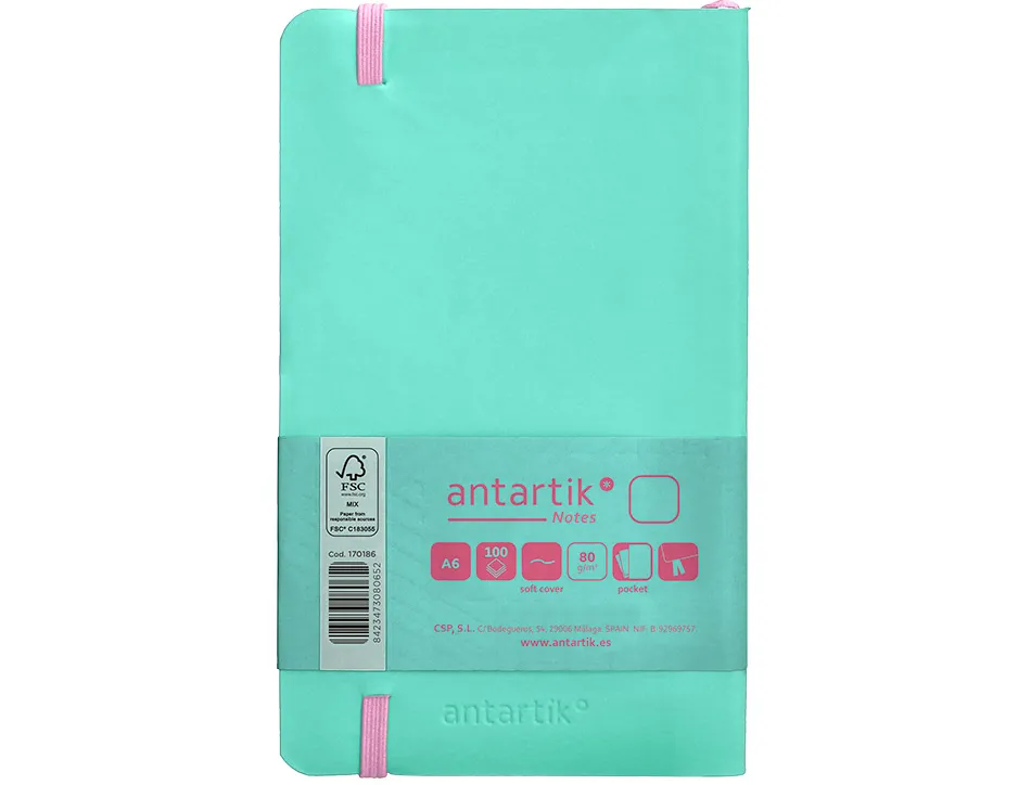 Carnet fermeture elastique rose antartik notes couverture souple a6 papier uni ivoire 100 feuilles 80gr fsc turquoise