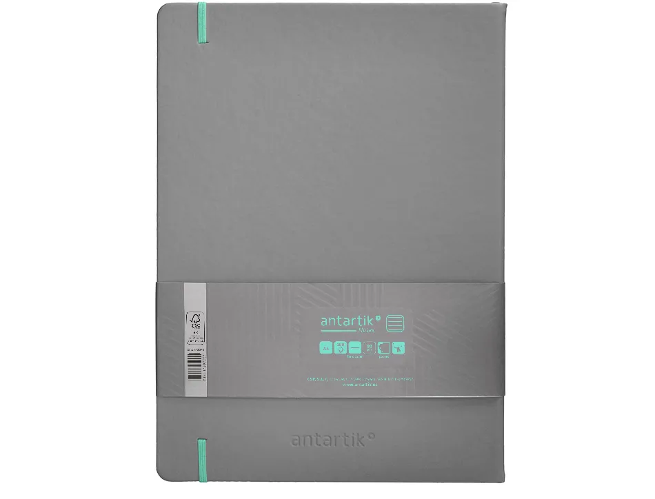 Carnet fermeture elastique turquoise antartik notes couverture rigide a4 ligne 100feuilles 80gr fsc coloris gris