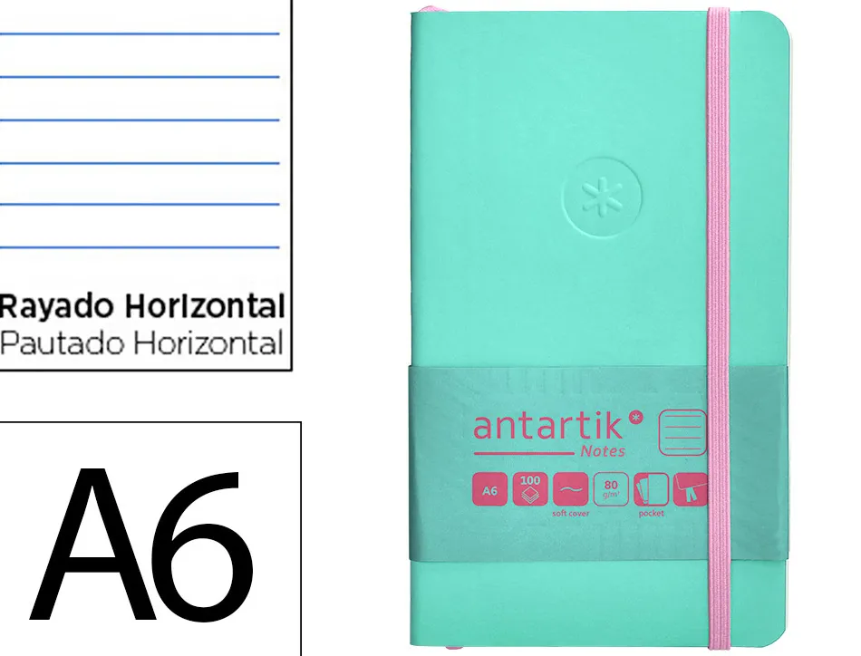 Carnet fermeture elastique rose antartik notes couverturesouple a6 ligne 100 feuilles 80gr fsc coloris turquoise