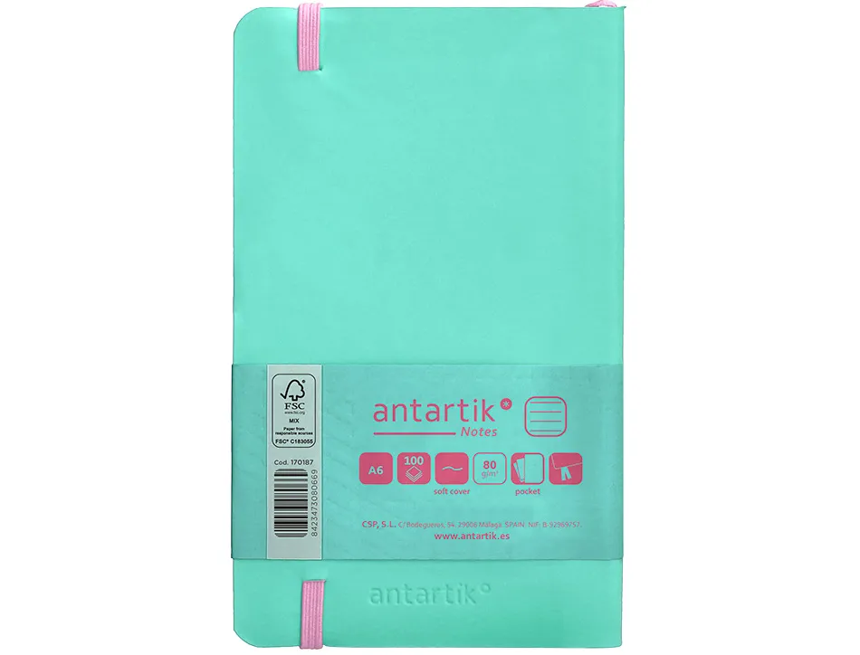 Carnet fermeture elastique rose antartik notes couverturesouple a6 ligne 100 feuilles 80gr fsc coloris turquoise