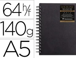Carnet goldline spirale a5 couverture noire portrait 14,8x21cm 140g 64f