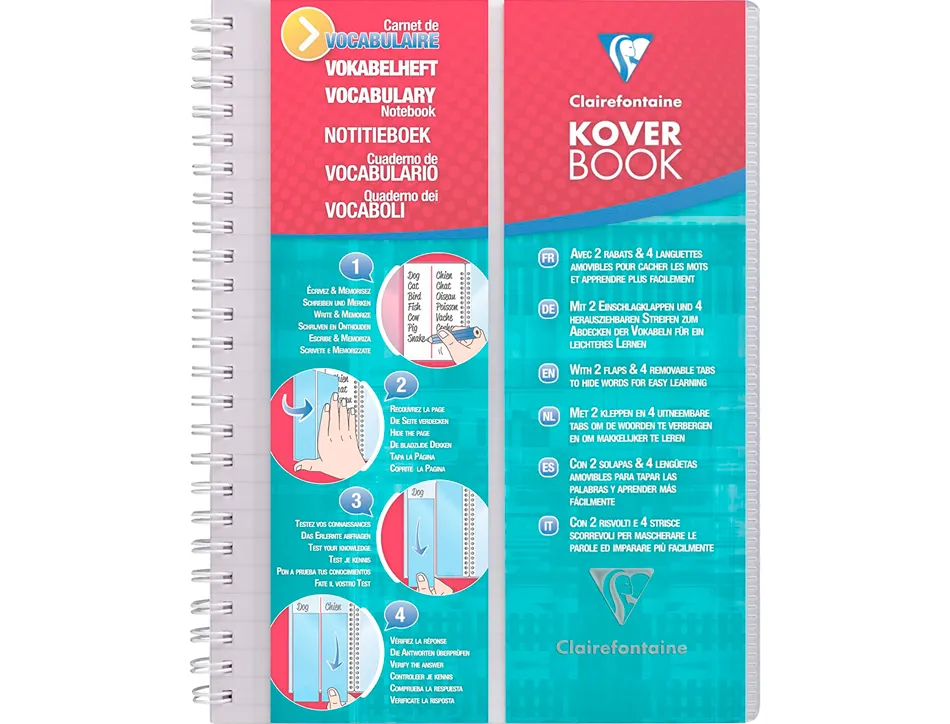 Carnet vocabulaire clairefontaine kover book reliure intégrale couverture pp 2 rabats a5 14,8x21cm 100 pages 90g ligné