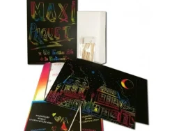 Carte gratter cleopatre 21x29.7cm coloris noir fond arc en ciel pochette 30f + 30 batonnets