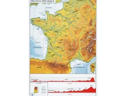 Carte de france murale ulmann recto verso plastifiee 1 face physique et 1 face administrative 94x89cm