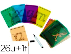Carte lettres a tracer majuscules plastique translucide lavable 160x90mm 26 unites + 1 feutre