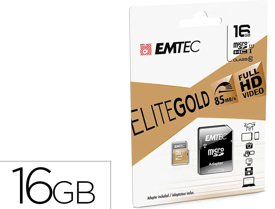 Carte memoire emtec micro sd hc 16gb classe 10 elite gold