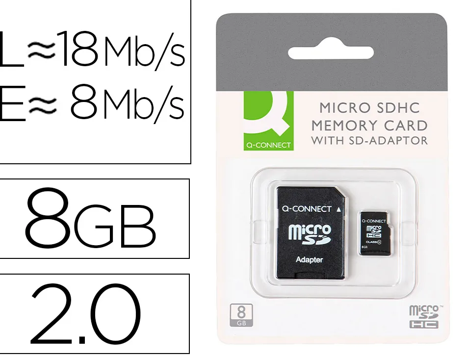 Carte micro q-connect sdhc adaptateur sd capacité 8gb classe 4 téléphones portables tablettes