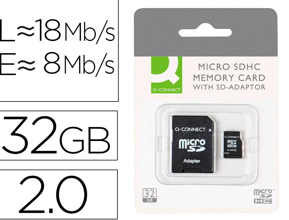 Carte micro q-connect sdhc adaptateur sd capacité 32gb classe 4 téléphones portables tablettes