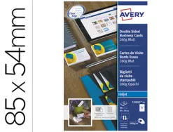 Carte visite avery impression jet d'encre recto verso 260g/m2 85x54mm bords lisses blanc mat pochette 80 unités