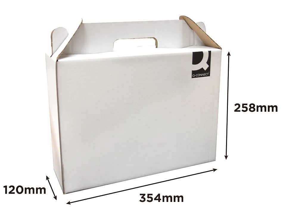 Carton valisette q-connect porte-documents 355x120x258 mmavec anses boite pour envoi ettransport coloris blanc