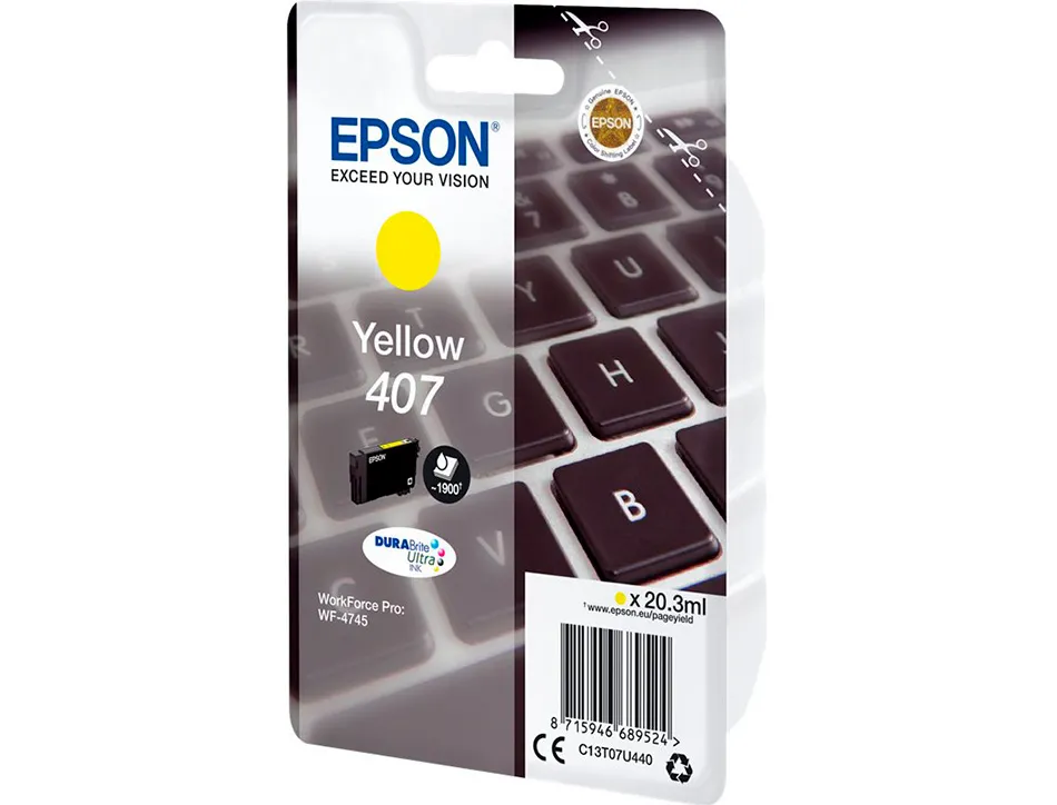 Cartouche epson jet d'encre 407 clavier couleur jaune 1,9k