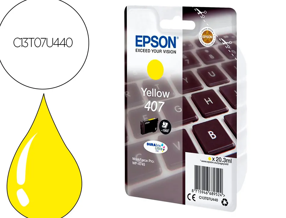 Cartouche epson jet d'encre 407 clavier couleur jaune 1,9k