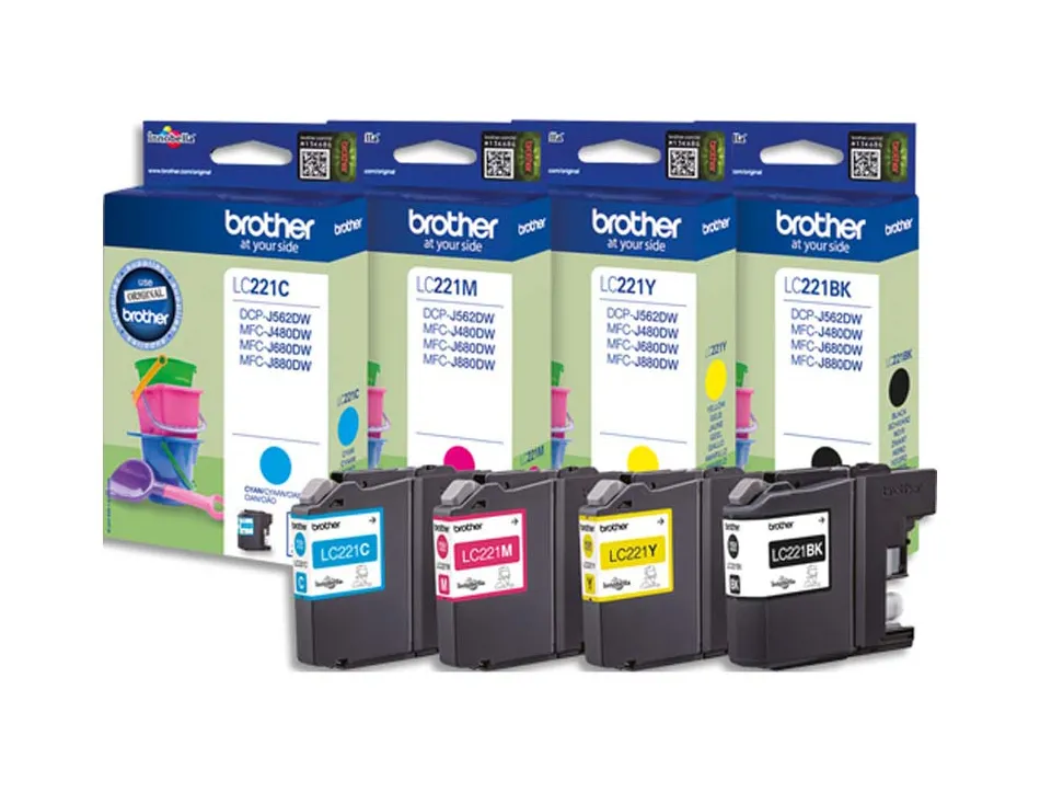 Cartouche brother jet d'encre lc221valbp pack 4 couleurs noir/jaune/magenta/cyan