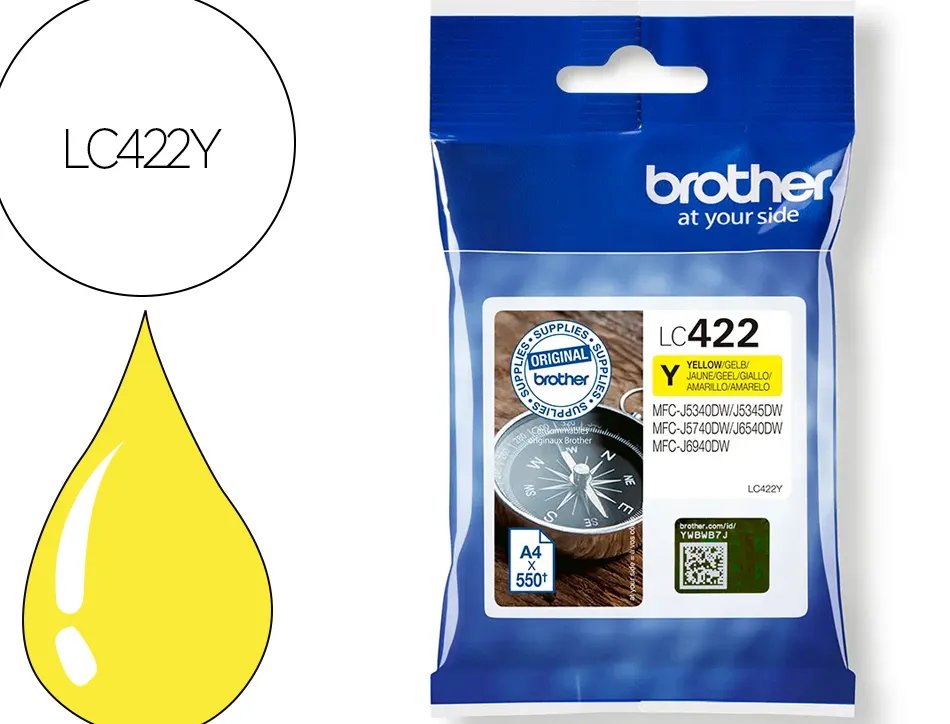Cartouche brother jet d'encre mfc-j5340dw, mfc-j5345dw, mfc-j5740dw, mfc-j6540dw, mfc-j6940dw encre jaune